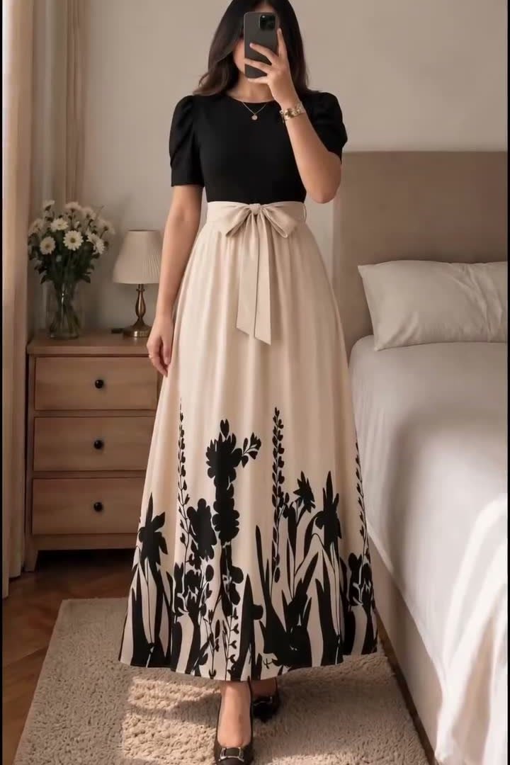 Top and Skirt Set – Black Cream Floral