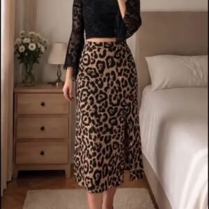 Top and Skirt Set – Black Leopard