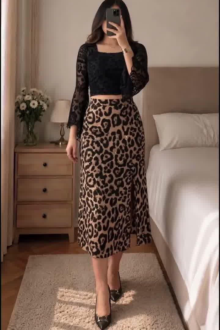 Top and Skirt Set – Black Leopard