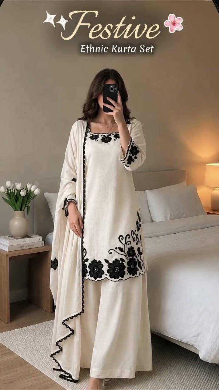 Festive Ethnic Kurta Set – Cream