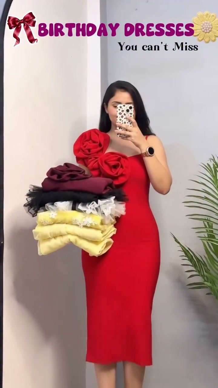 Elegant Red One-Shoulder Bodycon Birthday Dress with Rose Detail