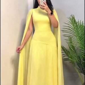 Stunning Yellow Cape Gown Birthday Dress with Flowing Drape