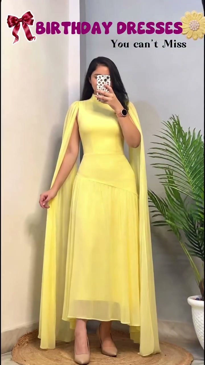 Stunning Yellow Cape Gown Birthday Dress with Flowing Drape