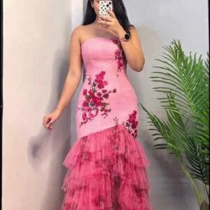 Pretty Pink Strapless Floral Birthday Dress with Ruffle Hem