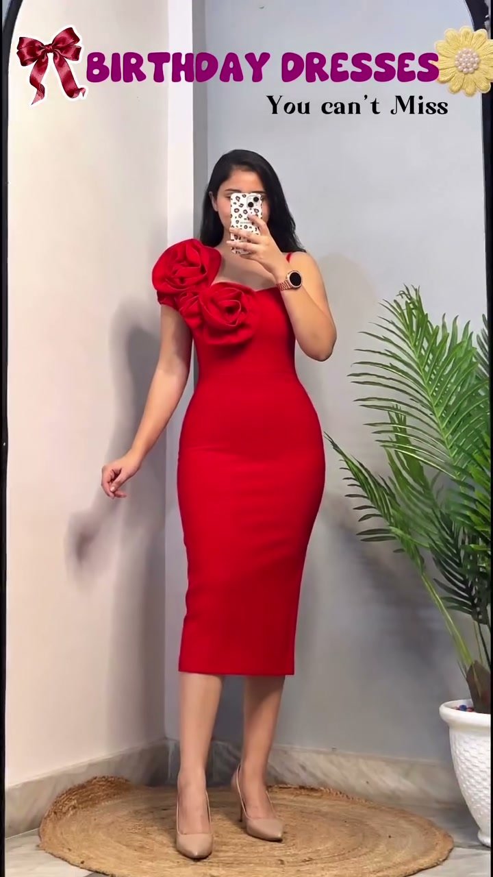 Gorgeous Pink Floral Puff Sleeve Bodycon Birthday Dress