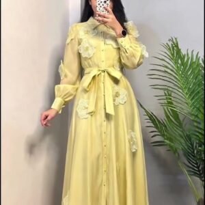 Charming Yellow Shirt Birthday Dress with Floral Applique and Belt