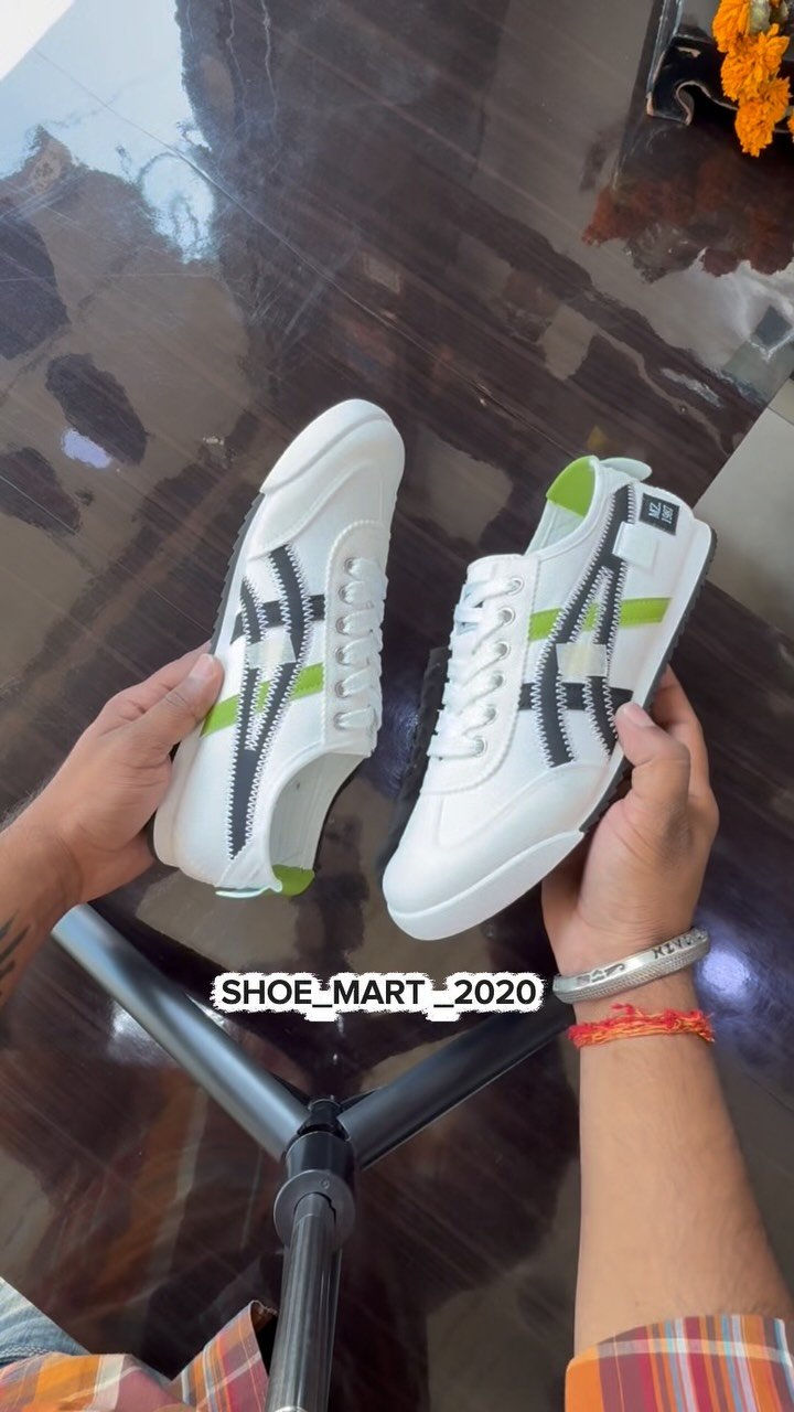 Men’s Casual Sneakers – White, Black & Green