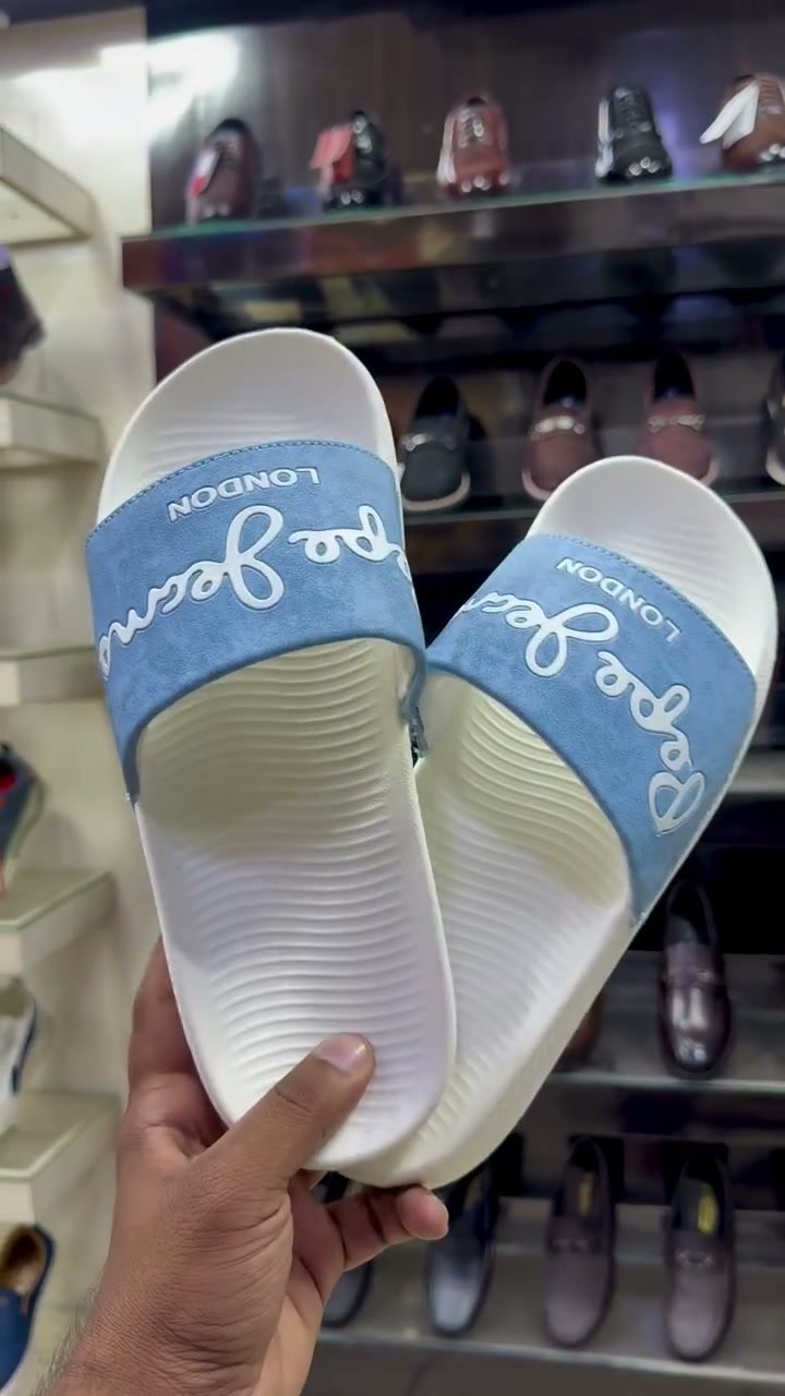 Men’s Stylish Sliders – Light Blue & White