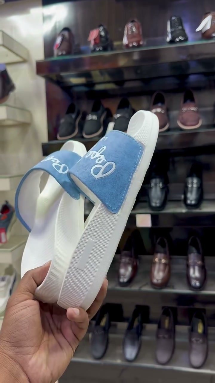 Men’s Stylish Sliders – Light Blue & White