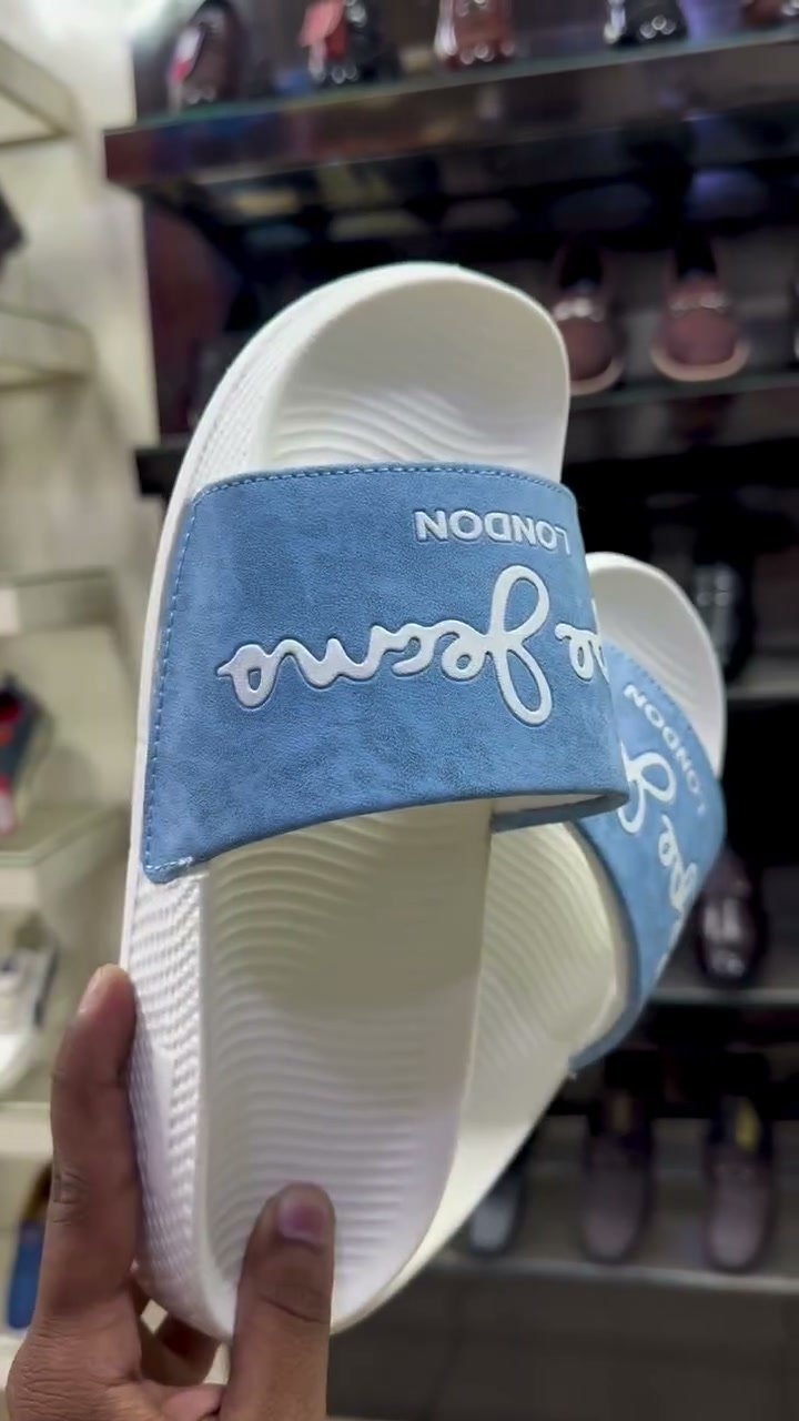 Men’s Stylish Sliders – Light Blue & White
